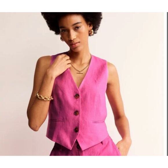 Boden Hot Pink Linen Blazer and Keswick Waistcoat Tailored Size 10 & 10P - Picture 13 of 13